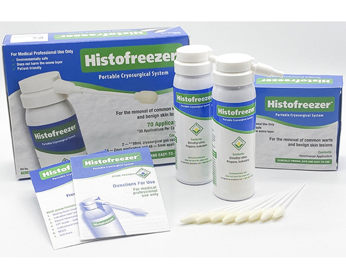Histofreezer Kit, 36F1C, Contains: (1) Canister of Cryogen, (36) 5mm Applicator Buds, (1) Instructions for Use, (1) Information Card, for 36-72 Treatments (US Only) (Item is considered HAZMAT and cannot ship via Air or to AK, GU, HI, MP, PR, VI)