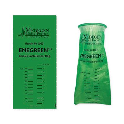 Emesis Bag, 6.5" x 15", 1.35mL, Green Film, 100/cs