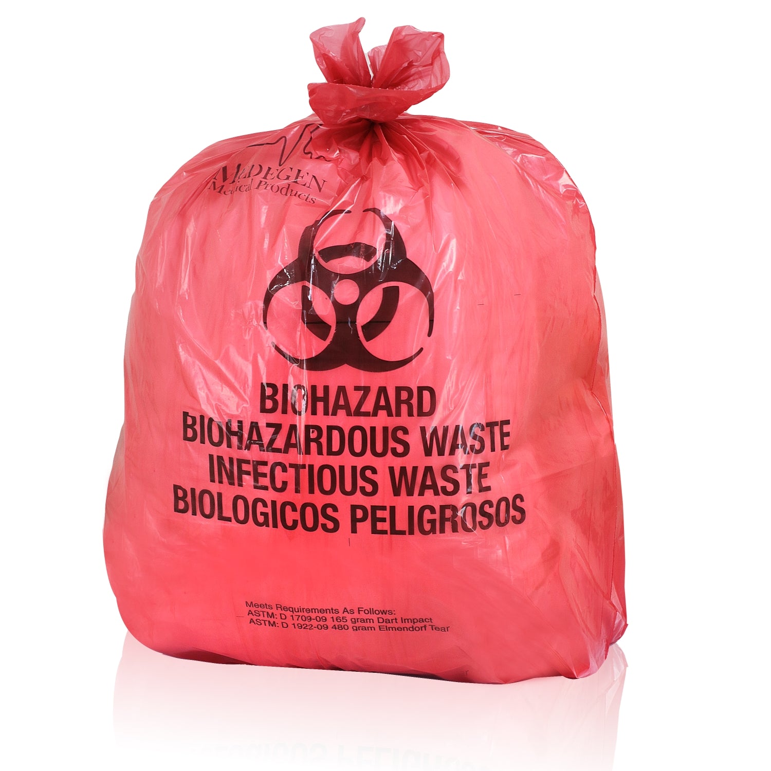 Infectious Waste Bag with Biohazard Symbol, 30" x 46", Red, 1 mil, 20-30 gal, 250/cs