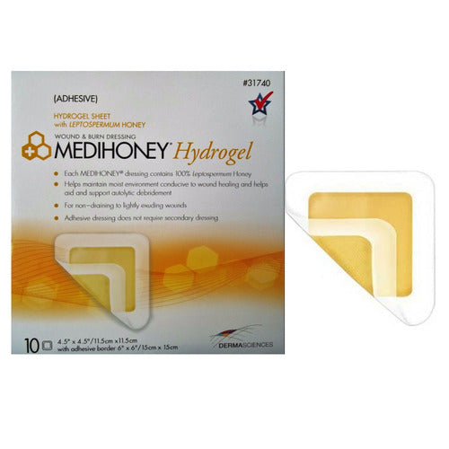 Medihoney Hydrogel Adhesive Dressing, 4.5" X 4.5", Sterile, 10/bx, 5bx/cs