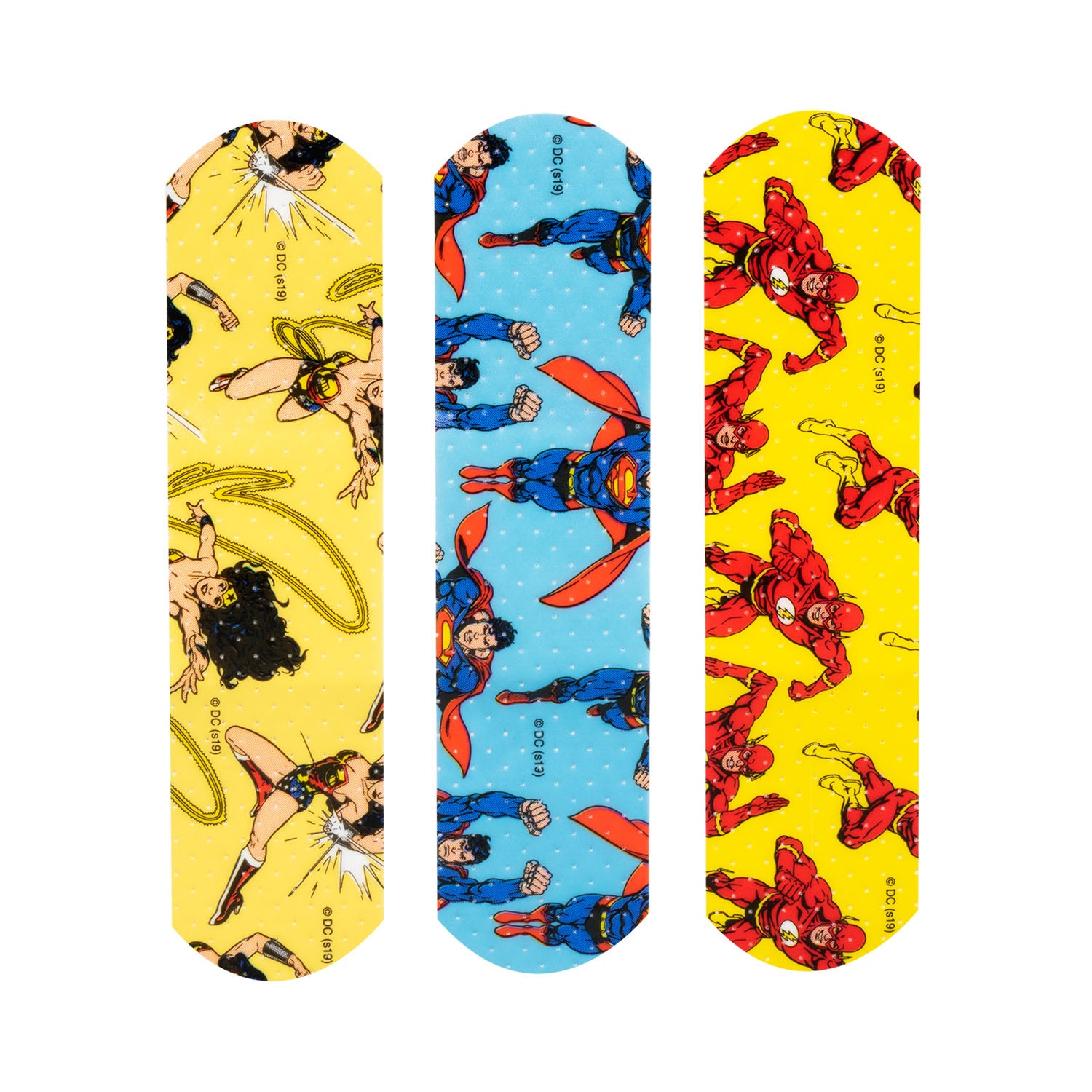 Stat Strip Adhesive Bandage, Justice League Superwoman, Wonderwoman & Flash, _" x 3", 100/bx, 12 bx/cs (Item is not authorized to be sold in any direct-to-consumer platform or retail space which includes, but is not limited to, Amazon, Walmart, or any other platform or store that is considered retail)