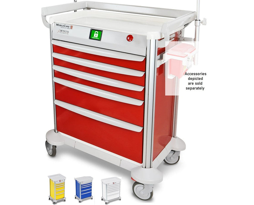 Mobile Care Cart, Blue Electronic Medical Cart, RFID Card Scanner, with Individual Drawer Sensors, 23 Wide Drawers (5) Drawers (2 qty 3, 2 qty 6, 1 qty 9), 3 Sided Hand Rails (DROP SHIP ONLY)