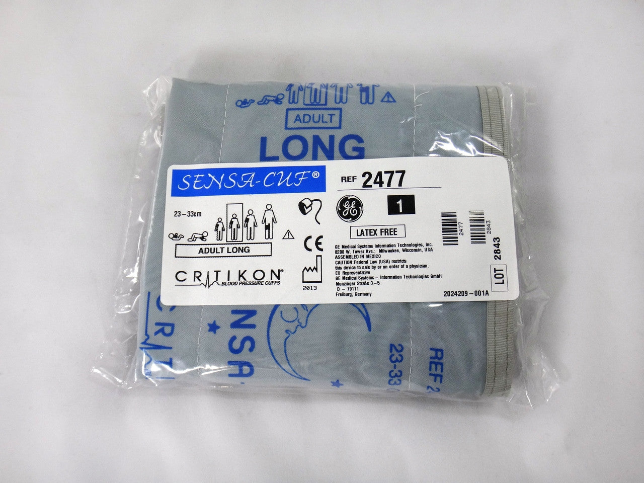 Cuff, Adult, Long, 1-Tube, Bayonet, Navy, 23-33cm, 5/bx (Continental US Only)