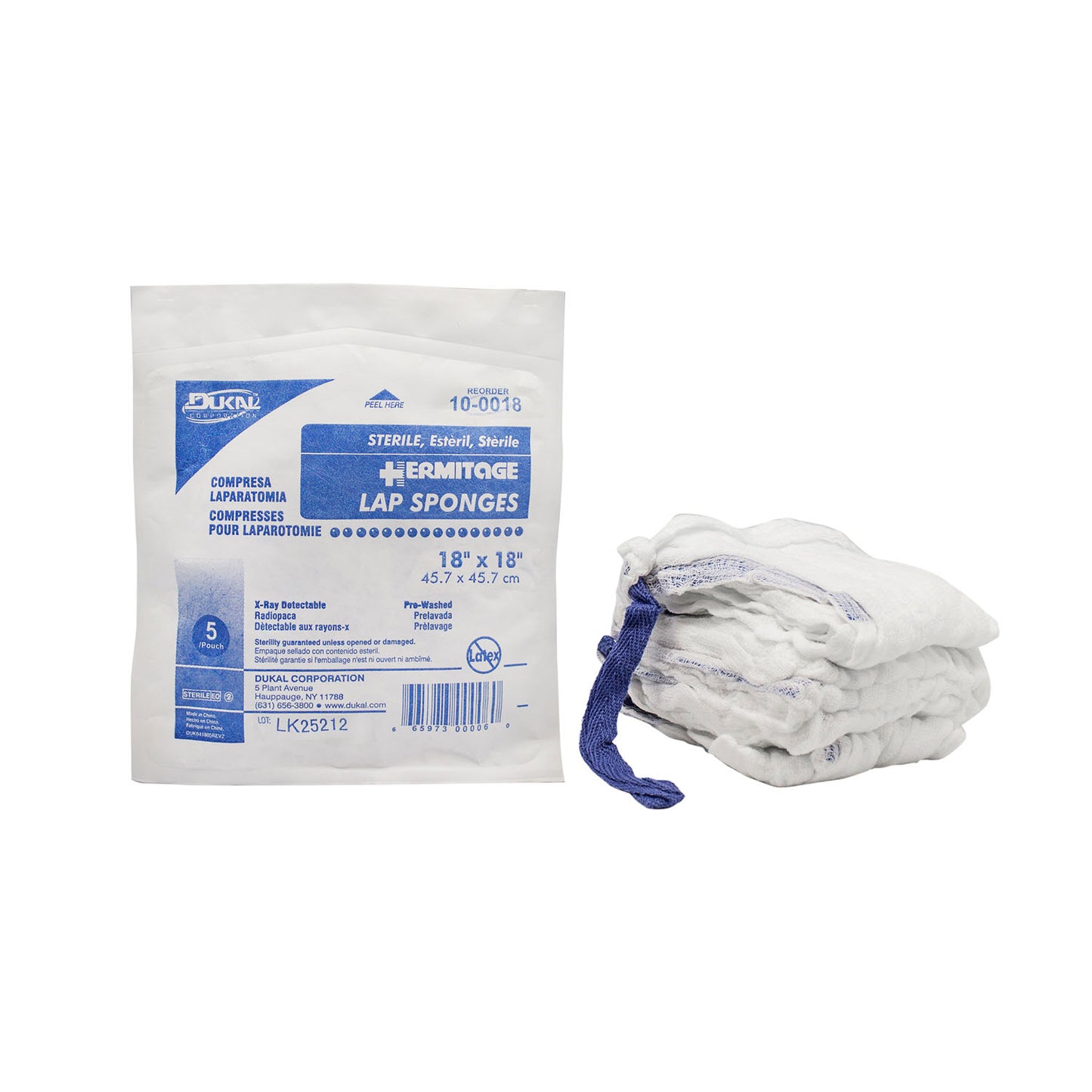 Laparotomy Sponge, 18" x 18", Sterile, X-Ray Detectable, Prewashed, Softpack, 5/pk, 20 pk/cs (64 cs/plt)