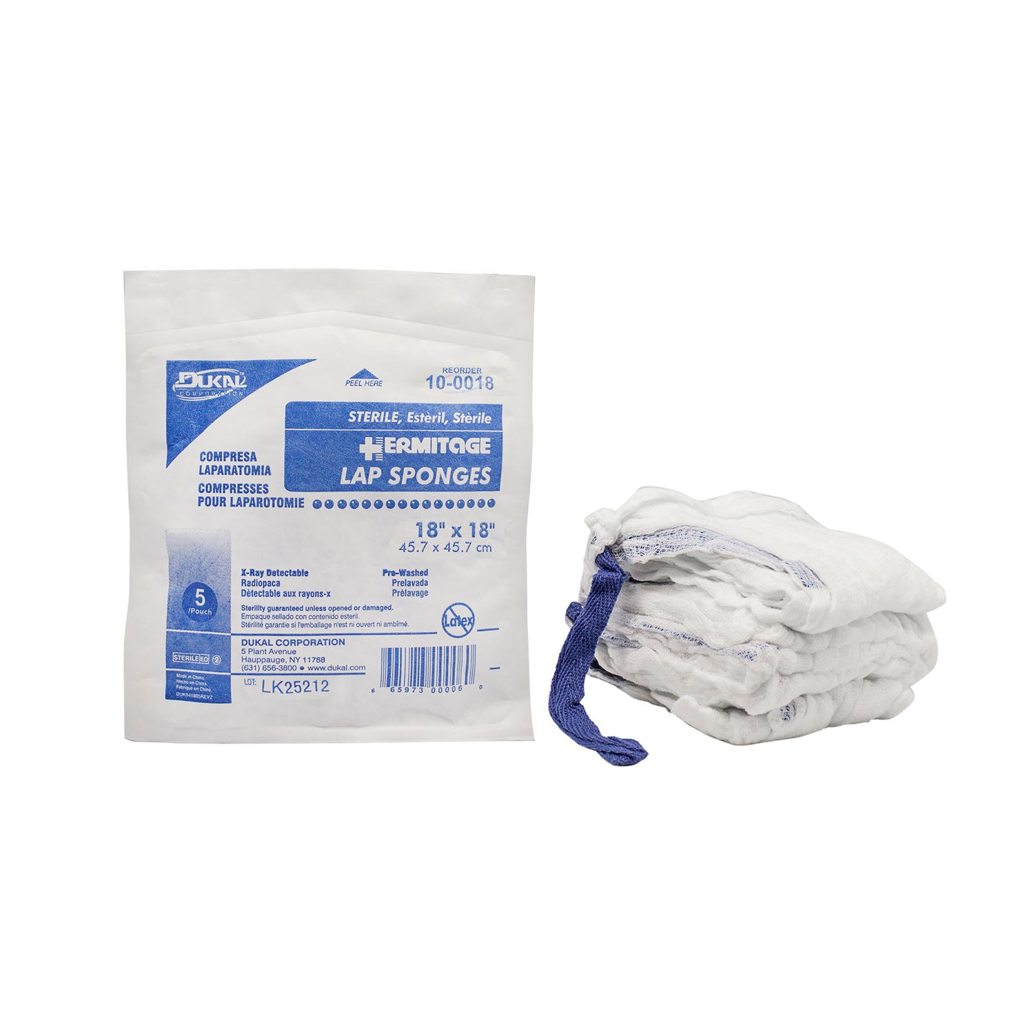 Laparotomy Sponge, 18" x 18", Sterile, X-Ray Detectable, Prewashed, Softpack, 5/pk, 20 pk/cs (64 cs/plt)