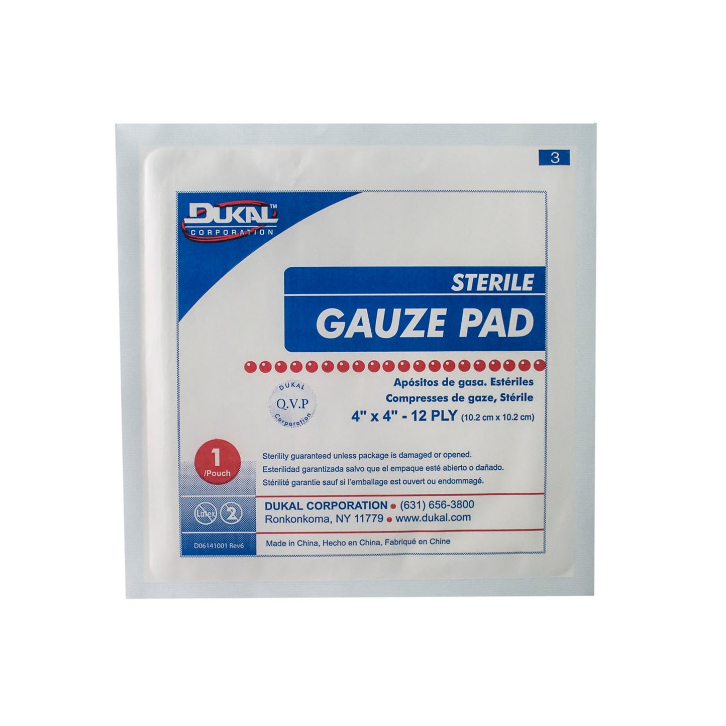 Gauze Pad, 4" x 4", 12-Ply, Sterile, 1/pk, 25 pk/bx, 24 bx/cs