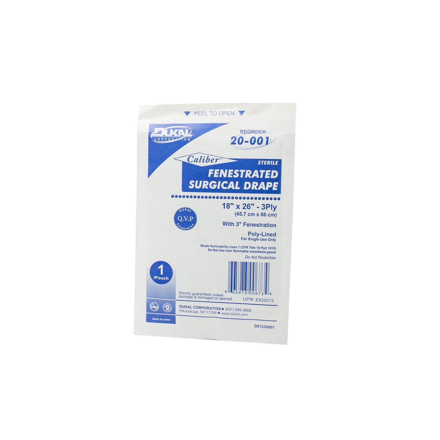 Surgical Drape, Fenestrated, 18" x 26", Sterile, 1/pk, 50 pk/bx, 6 bx/cs (40 cs/plt)