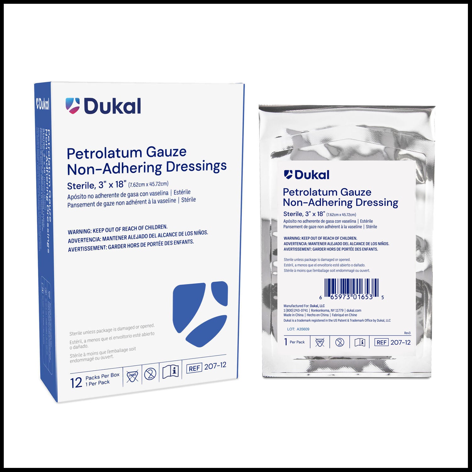 Petrolatum Gauze Dressing, 3" x 18", Sterile, 1/pk, 12 pk/bx 