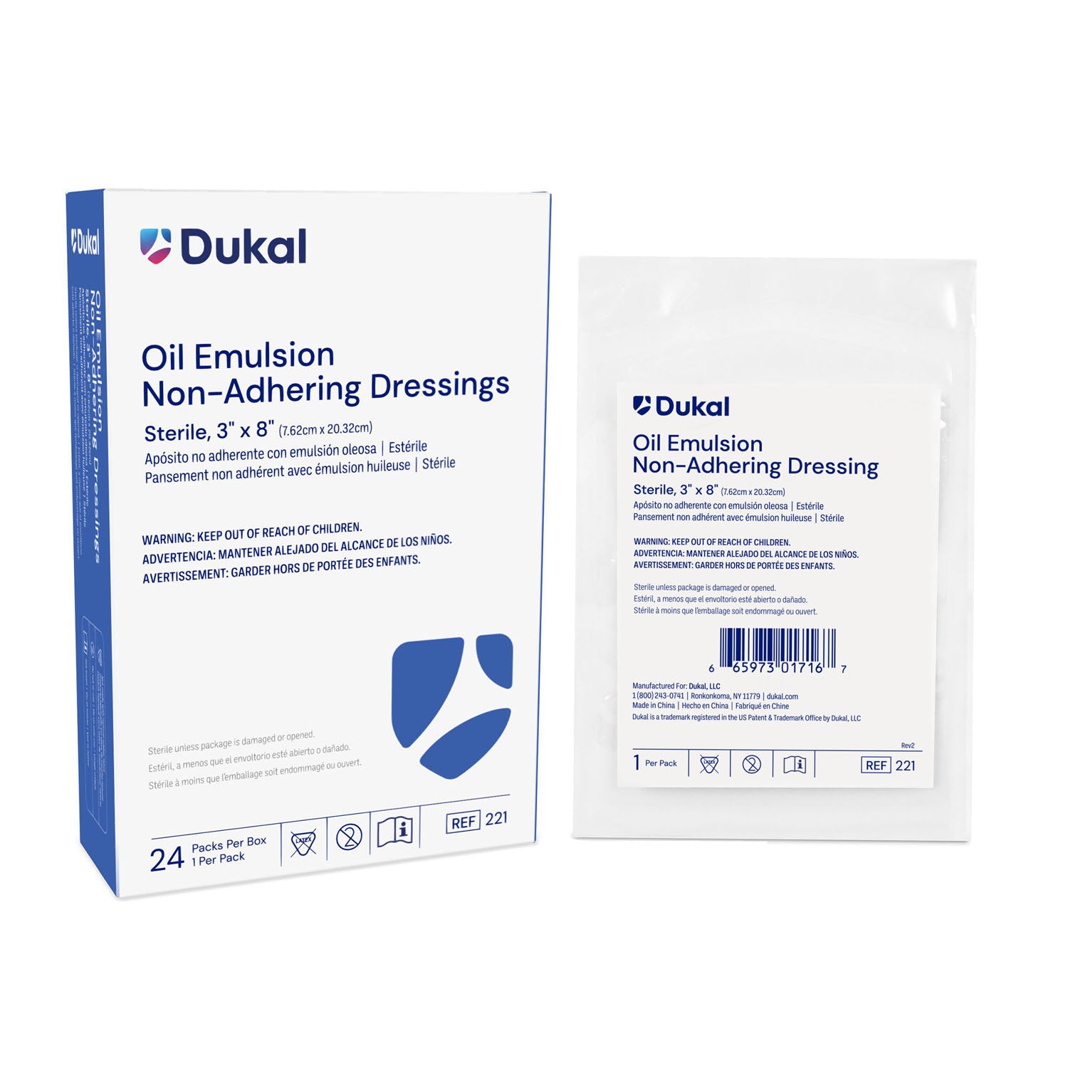 Oil Emulsion Dressing, 3" x 8", Sterile, 1/pk, 24 pk/bx