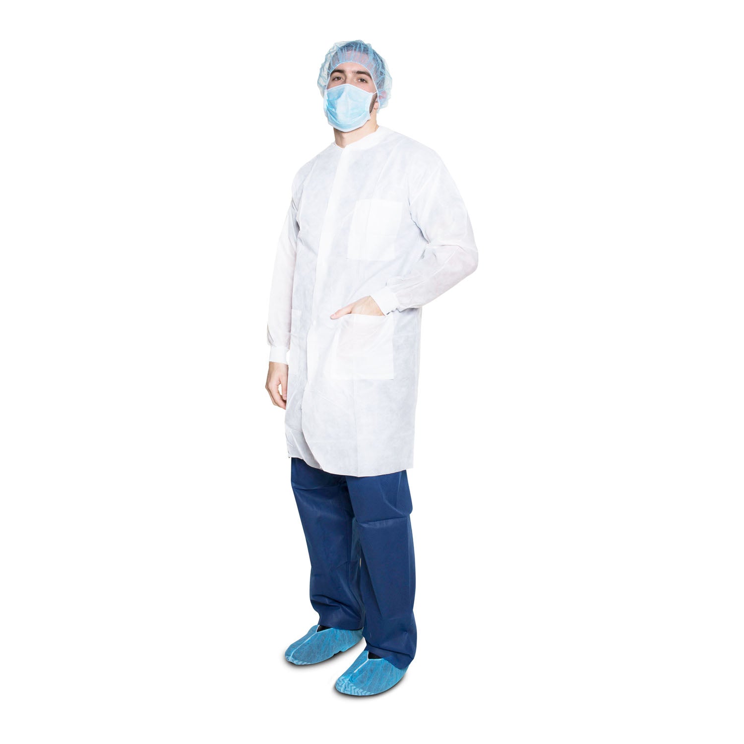 Pocket Lab Coat, Medium, White, 35gm SMS, Non-Sterile, 10/bg, 5 bg/cs (30 cs/plt)