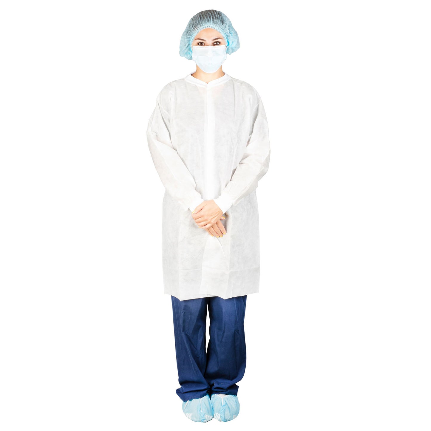 Lab Coat, Medium, Full Length, Anti-Static, No Pockets, White, 35gm SMS, 10/bg, 5 bg/cs (36 cs/plt)