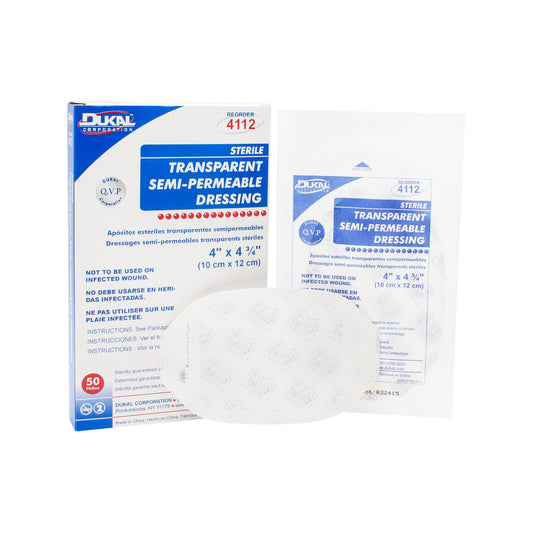 Semi-Permeable Dressing, 4" x 4_", Transparent, Sterile, 1/pk, 50 pk/bx