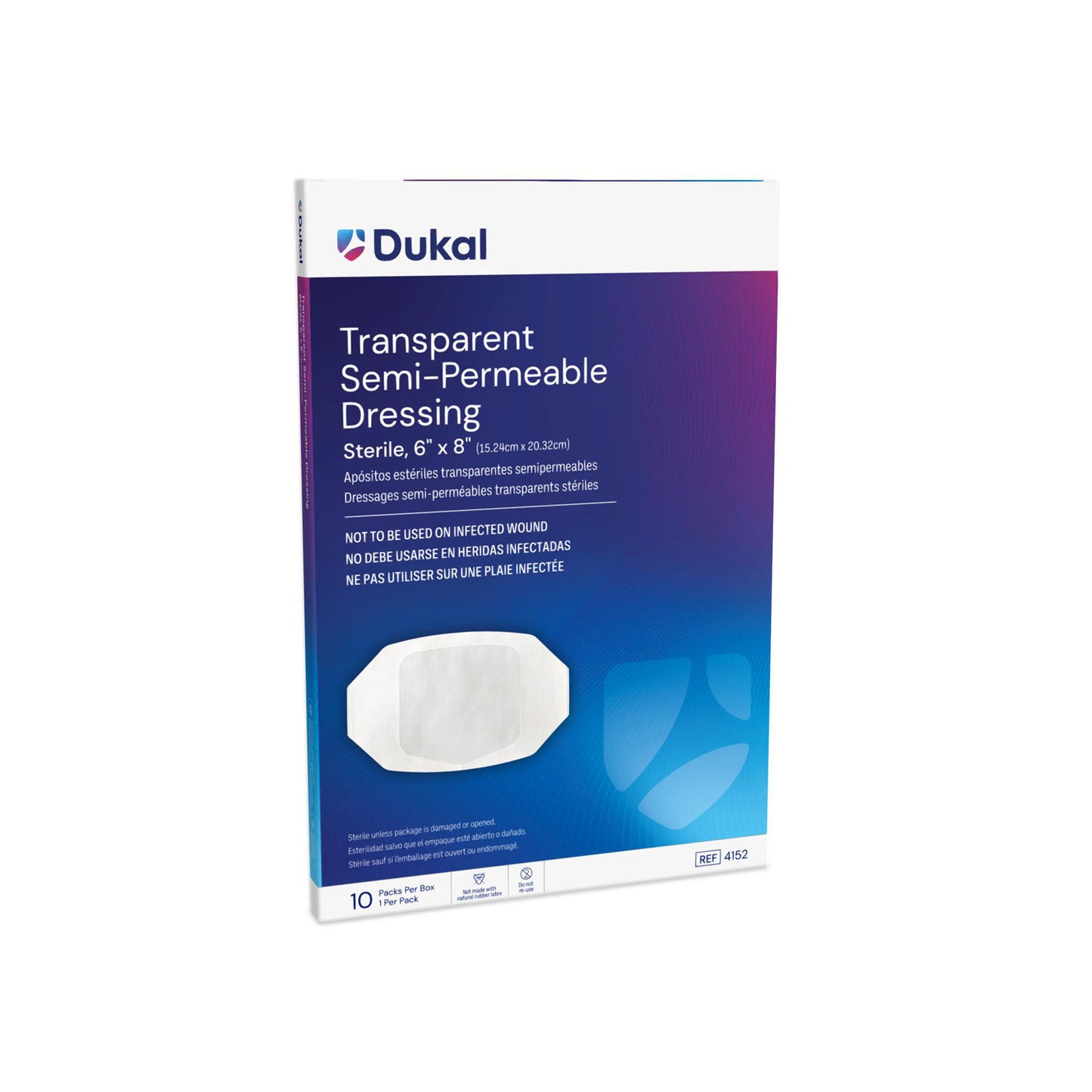 Semi-Permeable Dressing, 6" x 8", Transparent, Sterile, 1/pk, 10 pk/bx