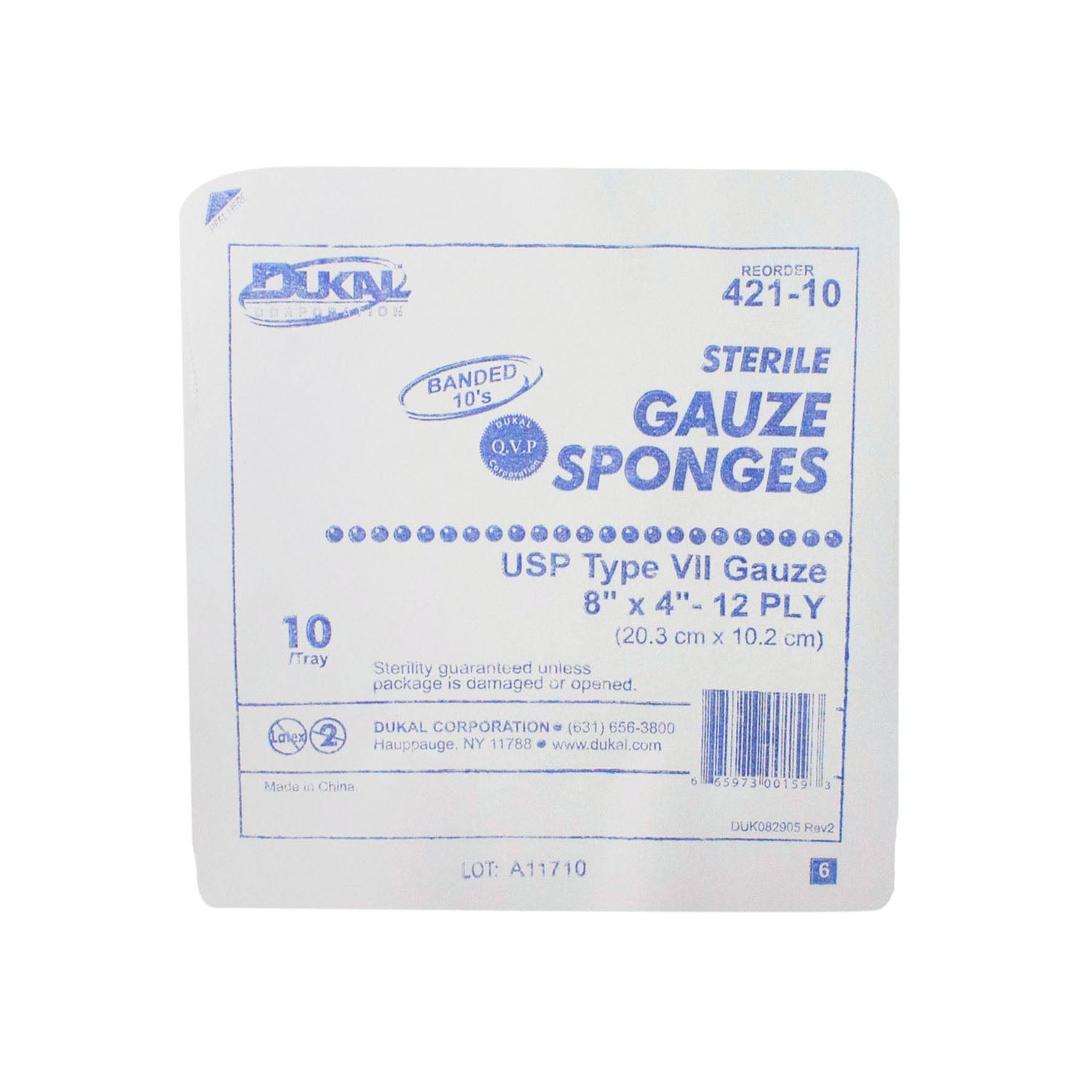 Gauze Sponge, 8" x 4", Type VII, 12-Ply, Sterile, 10/tray, 80 tray/cs