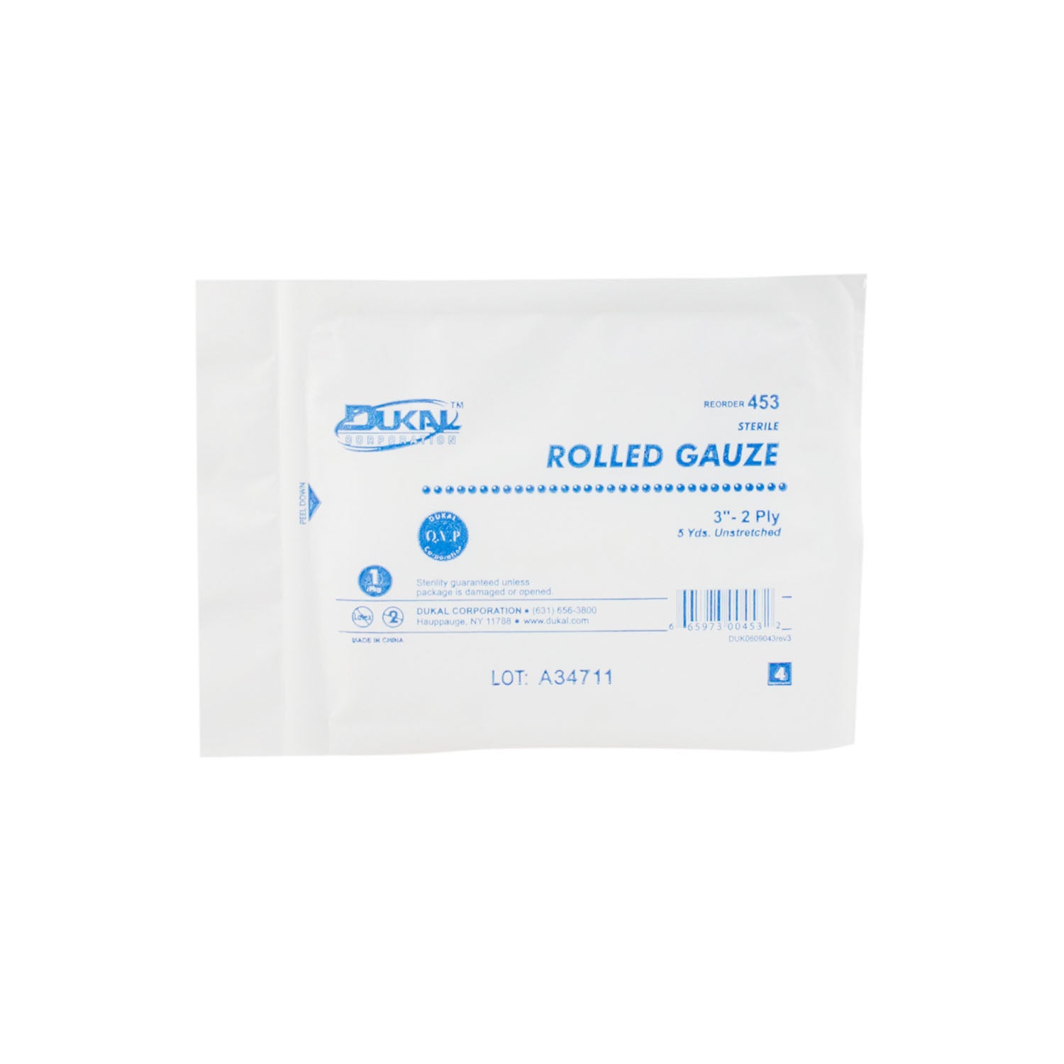 Rolled Gauze, 3" x 5 yd, Sterile, 2-Ply, 1/pouch, 12/bg, 8 bg/cs