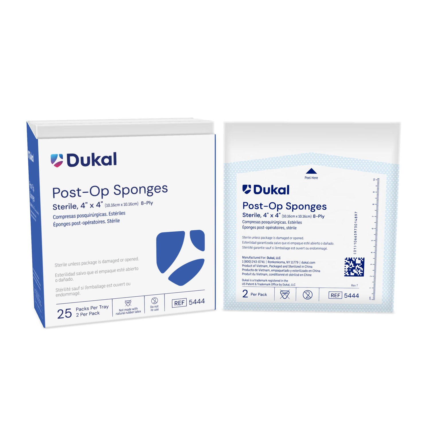 Sponge, 4" x 4" Sterile Post-Op, Gauze Facing, 2/pk, 25 pk/bx, 24 bx/cs