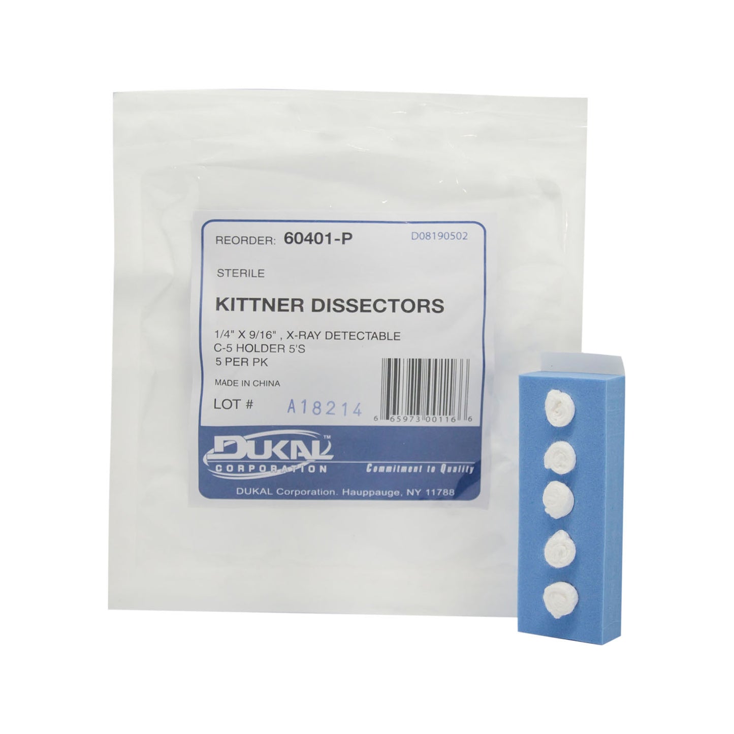 Kittner Dissectors, _" x 0.56", C-5 Foam Holder, Sterile 5s, 5/pk, 40 pk/cs