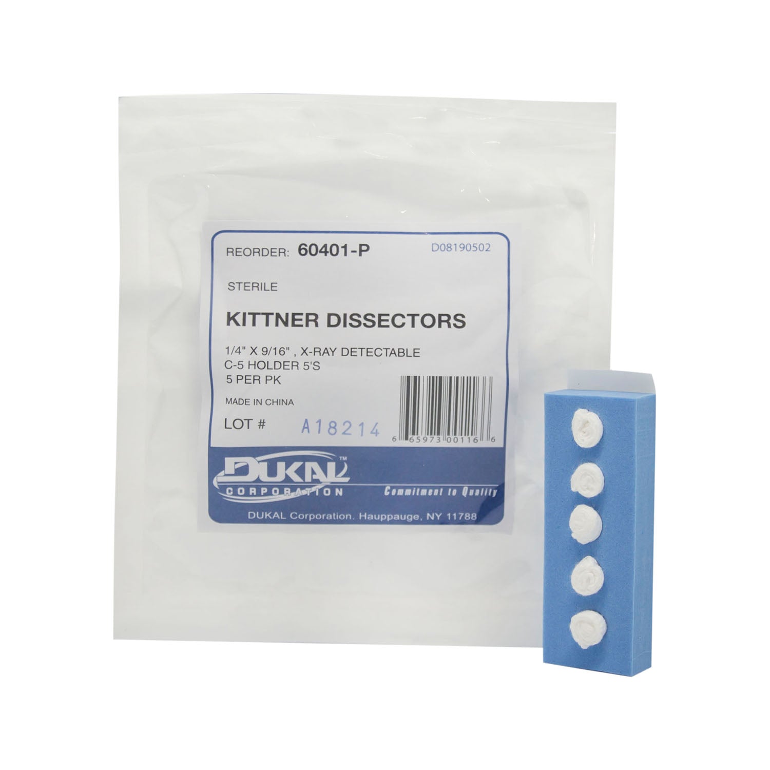Kittner Dissectors, _" x 0.56", C-5 Foam Holder, Sterile 5s, 5/pk, 40 pk/cs