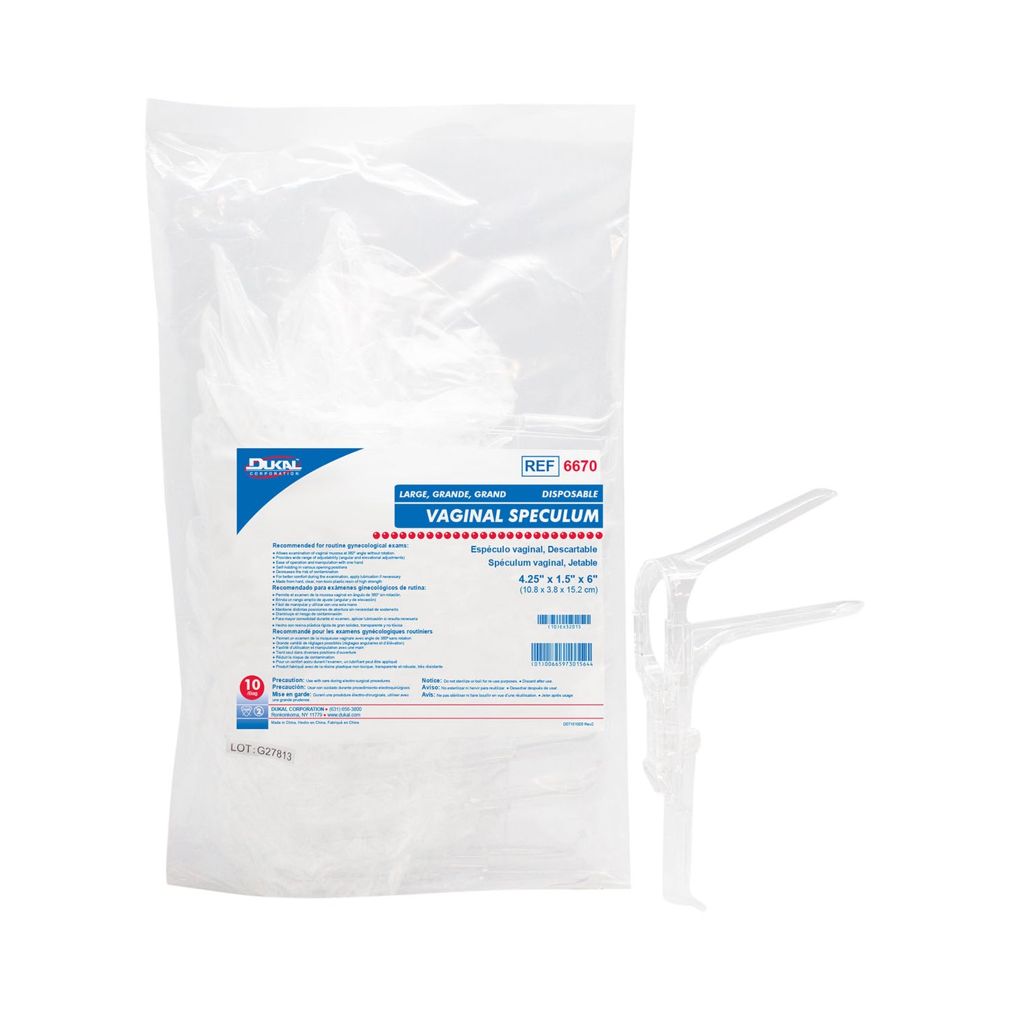 Vaginal Speculum, Large, Disposable, 10/bg, 10 bg/cs