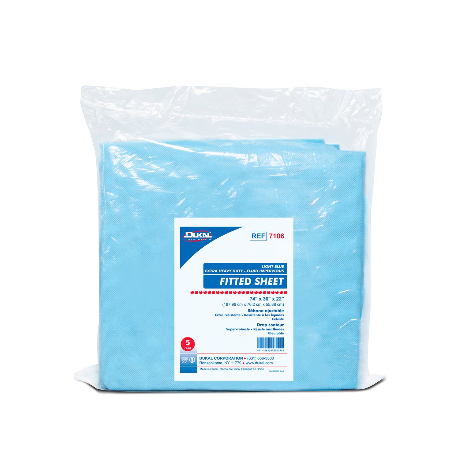 Fitted Sheet, Heavy Duty Fluid Impervious, 74" x 30" x 22", Lt. Blue, 5/bg, 10 bg/cs (28 cs/plt)
