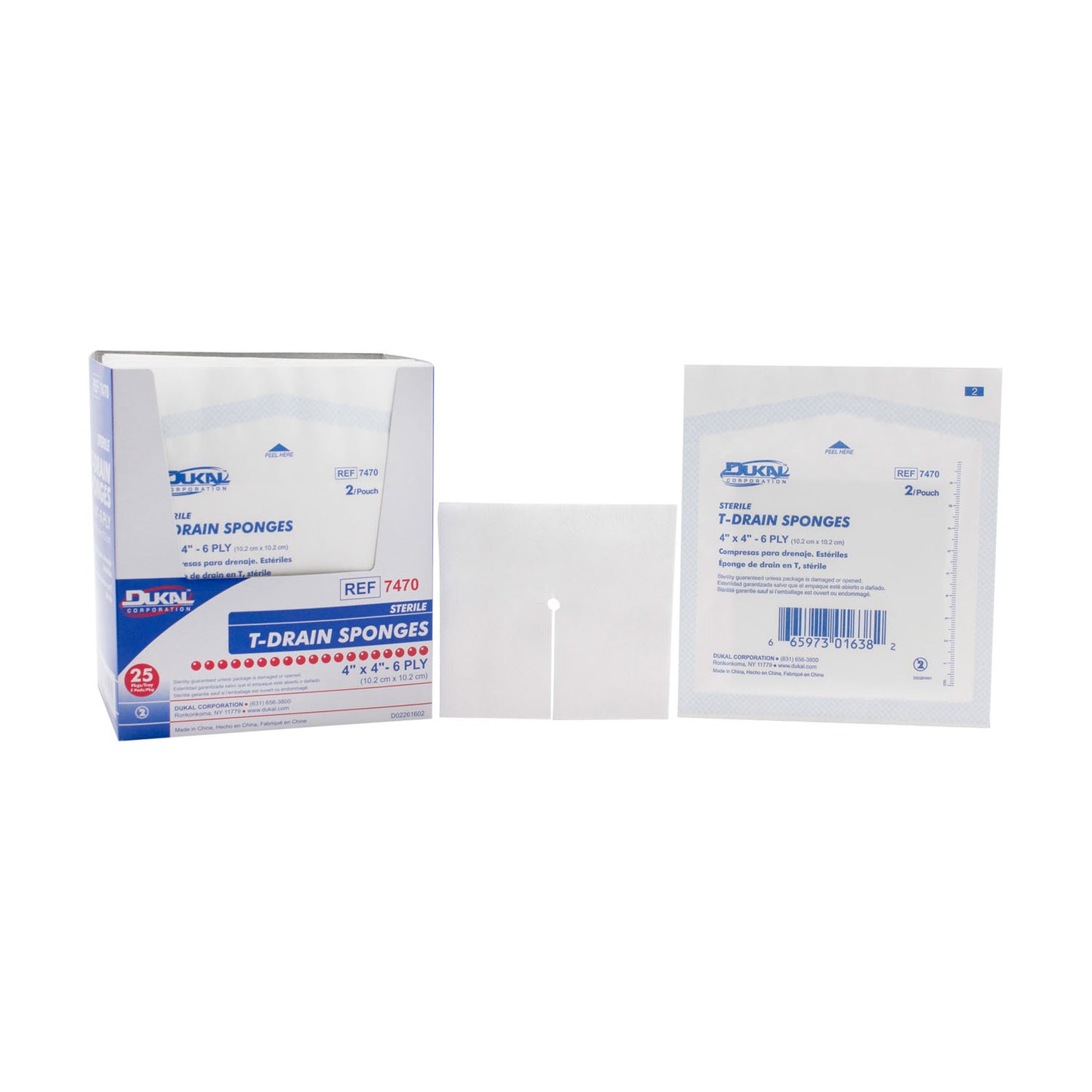T-Drain Sponge, 4" x 4", 6-Ply, Sterile, 2/pk, 25 pk/bx, 12 bx/cs (54 cs/plt)