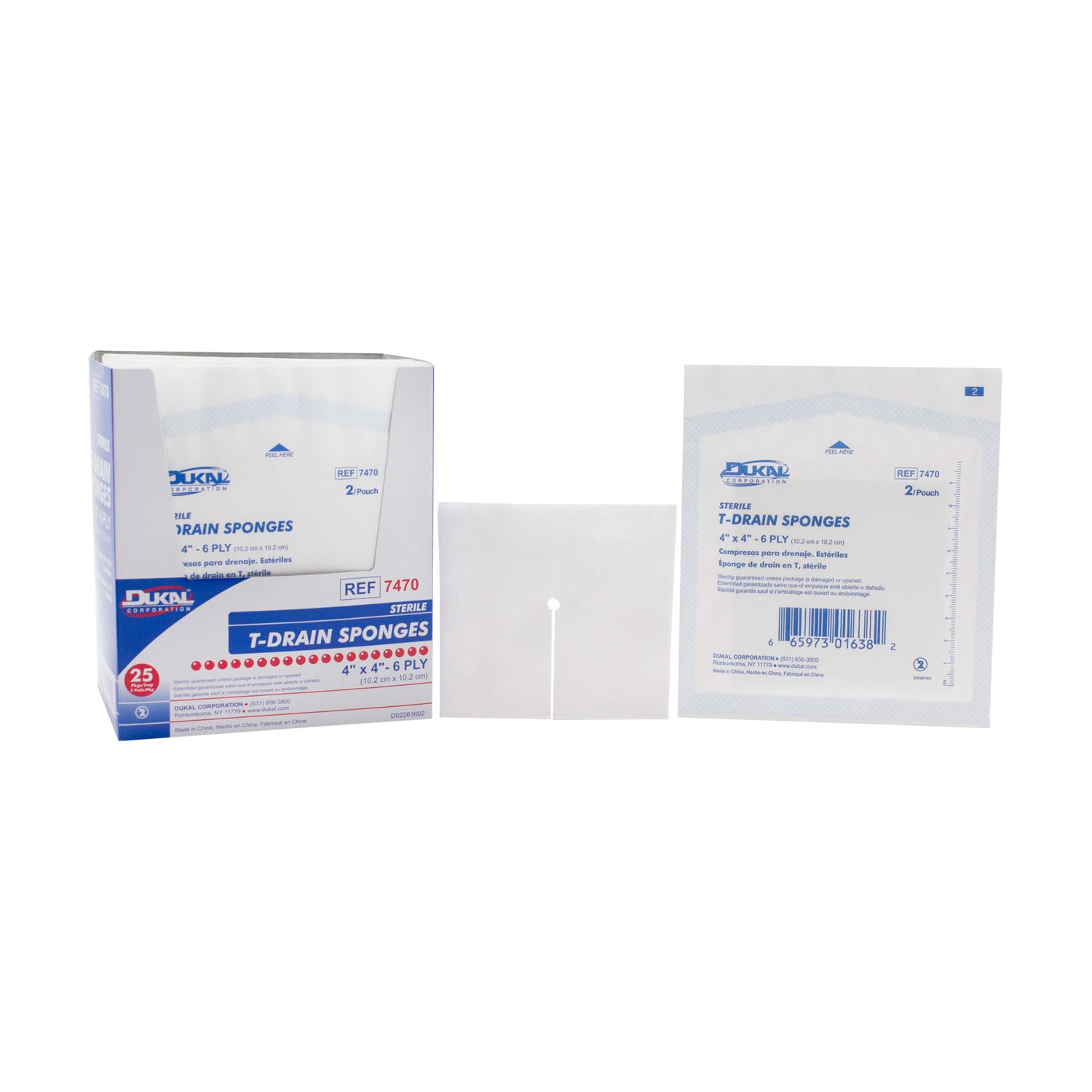 T-Drain Sponge, 4" x 4", 6-Ply, Sterile, 2/pk, 25 pk/bx, 12 bx/cs (54 cs/plt)