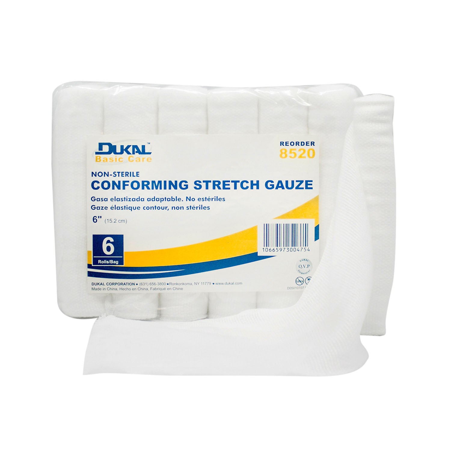 Conforming Stretch Gauze, 6" Non-Sterile, 6 rl/bg, 8 bg/cs