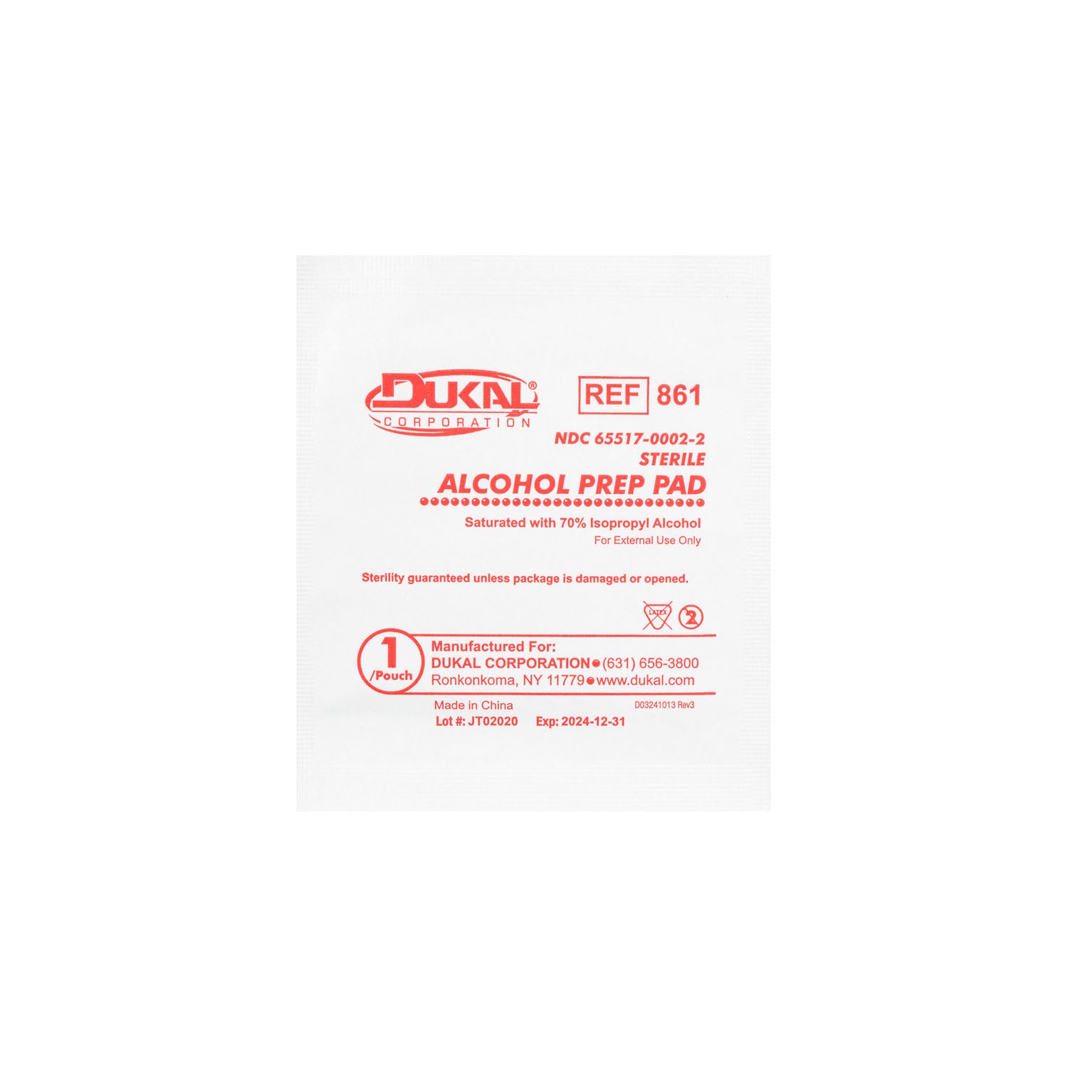 Alcohol Prep Pad, Large, Sterile, 100/bx, 10 bx/cs  (108 cs/plt) (Not Available for sale into Canada)
