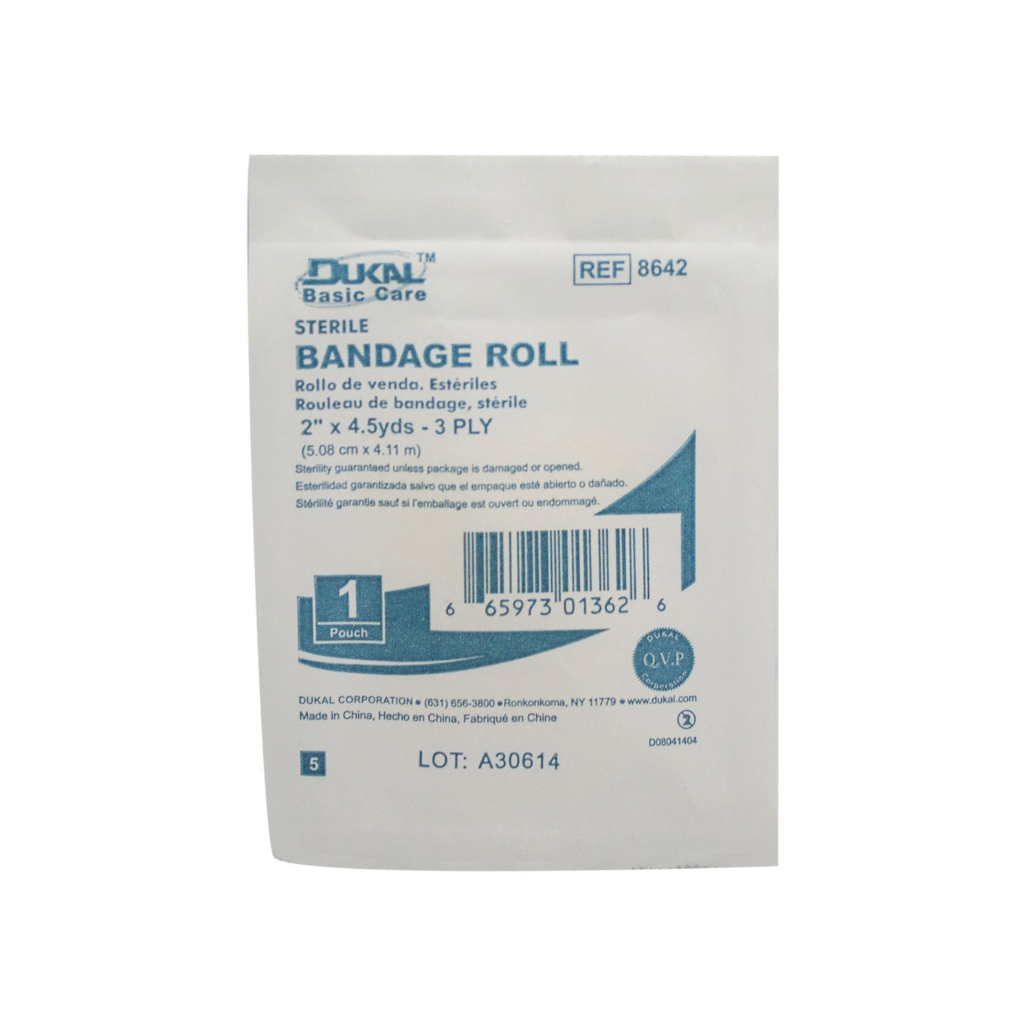 Basic Care Fluff Bandage Roll, 2" x 4.5 yd, 3ply, Sterile, 1 rl/bg, 96 bg/cs