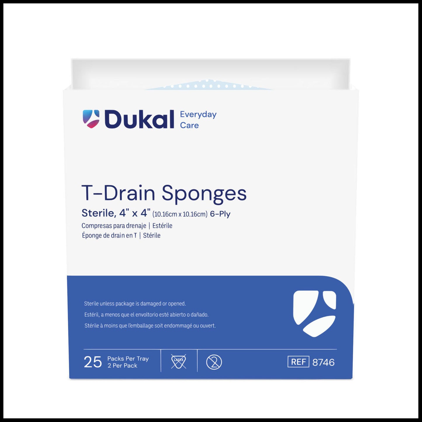 T-Drain Sponge, 4" x 4", Sterile, 2/pk, 25 pk/bx, 12 bx/cs