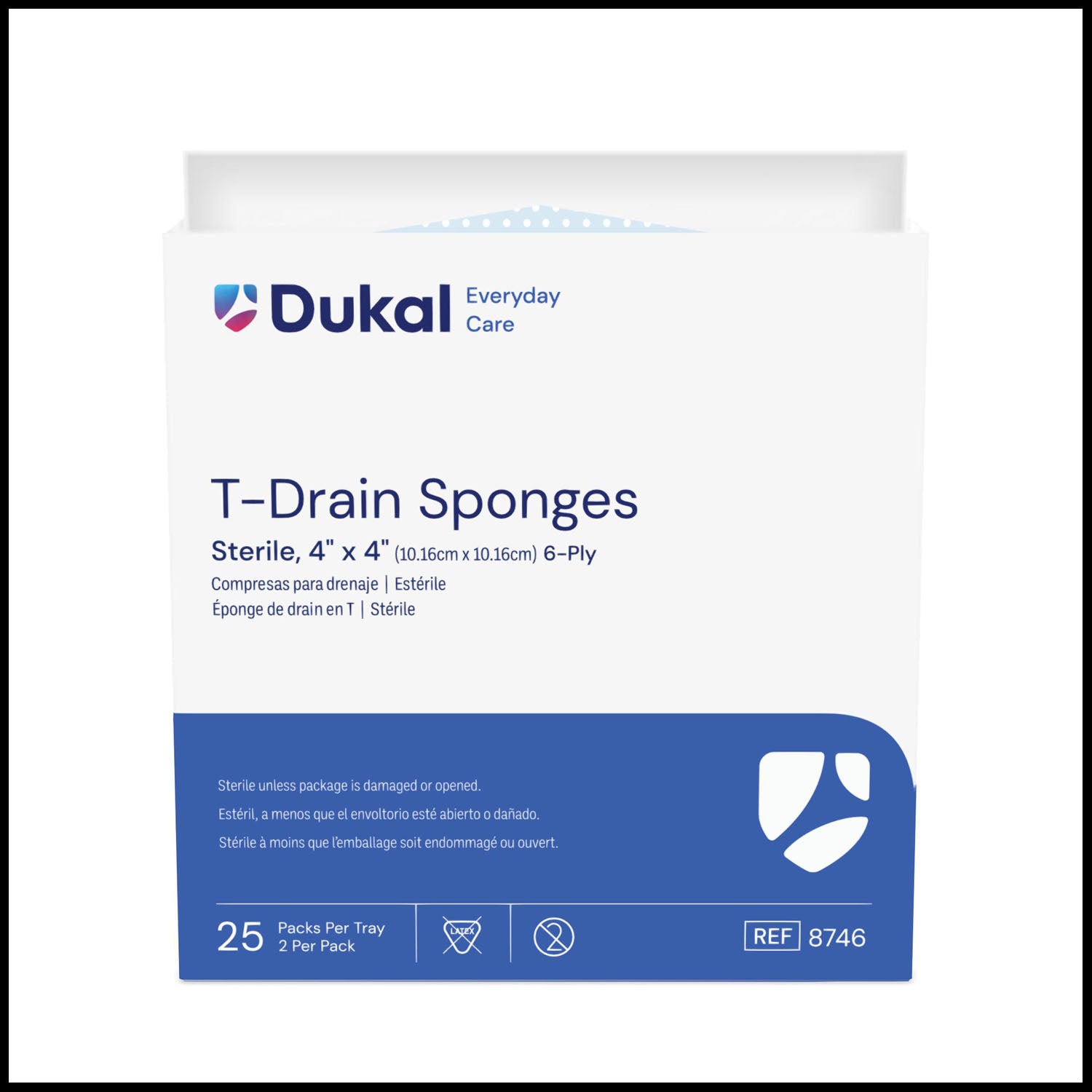 T-Drain Sponge, 4" x 4", Sterile, 2/pk, 25 pk/bx, 12 bx/cs