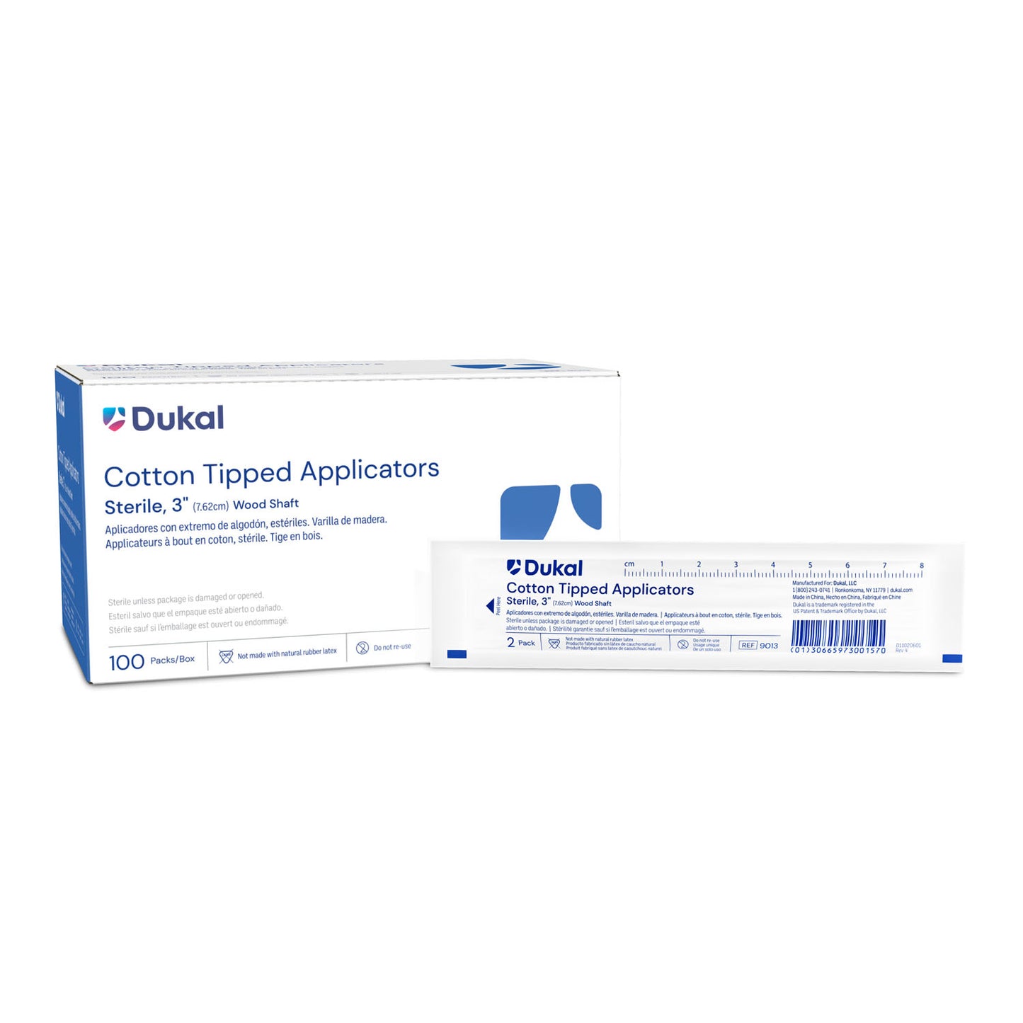 Applicator, 3" Wooden Shaft Cotton-Tipped, Sterile, 2/pk, 100 pk/bx, 10 bx/cs