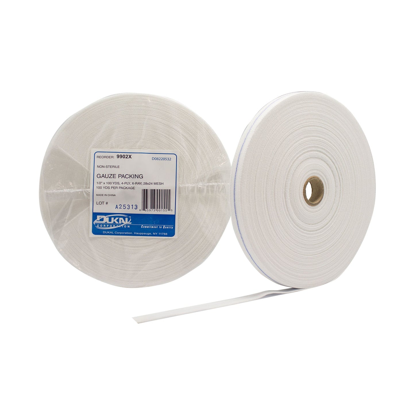 Gauze Packing, Non-Sterile, 28 x 24 Mesh, _" x 100 yds, 4-Ply, X-Ray Detectable, 10/cs