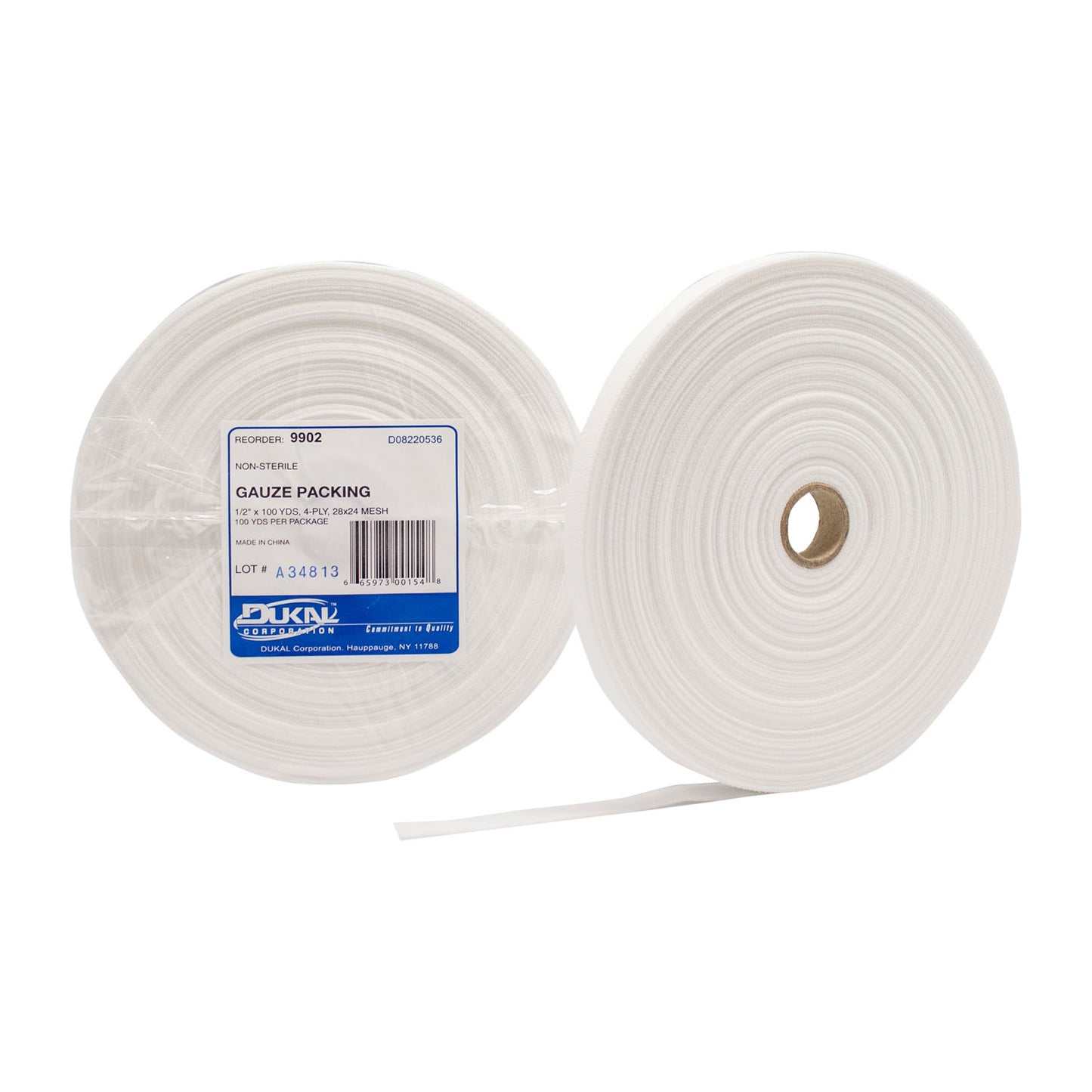 Gauze Packing, Non-Sterile, 28 x 24 Mesh, _" x 100 yds, 4-Ply, 10/cs