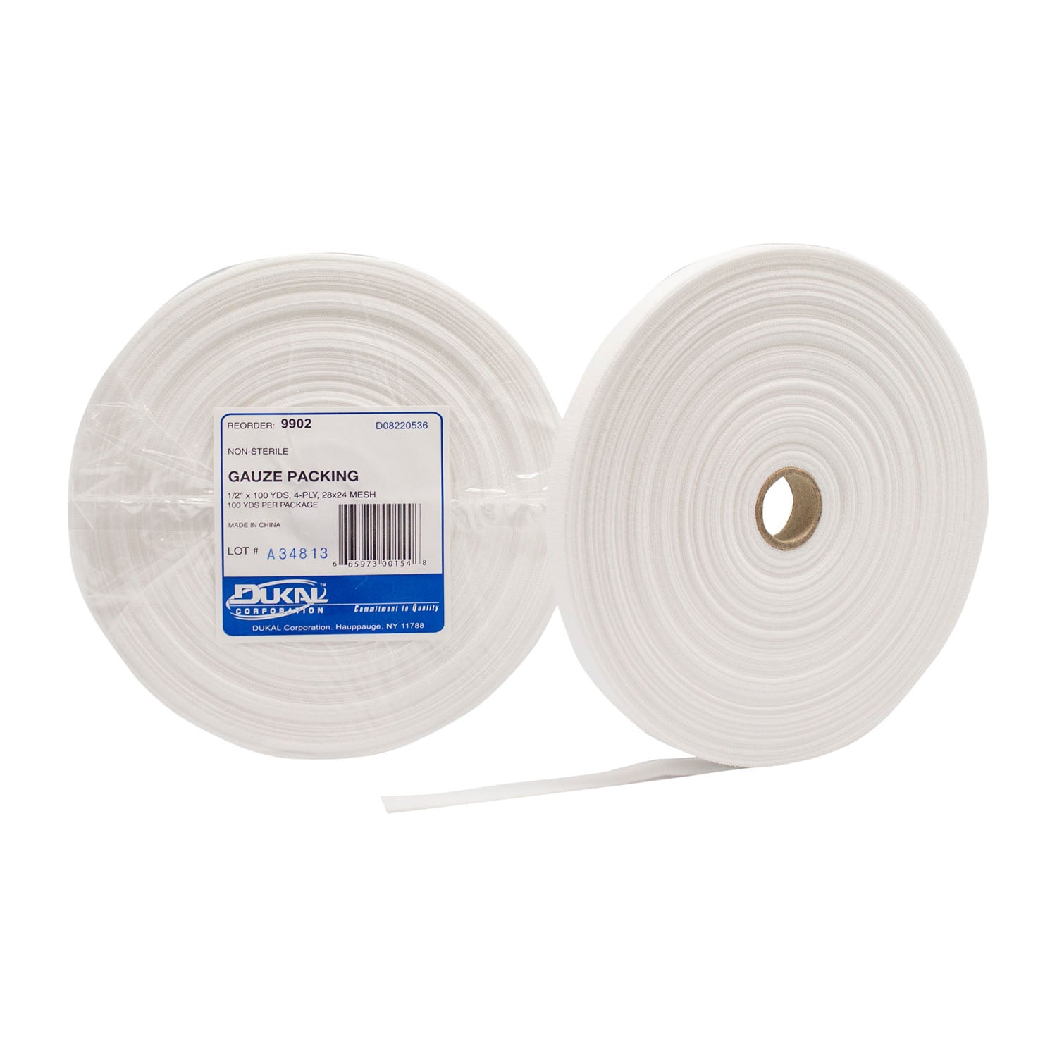 Gauze Packing, Non-Sterile, 28 x 24 Mesh, _" x 100 yds, 4-Ply, 10/cs