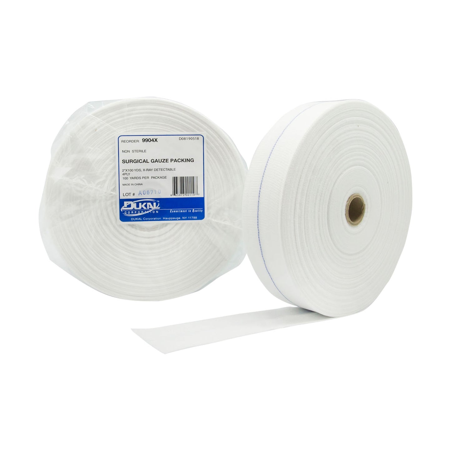 Gauze Packing, Non-Sterile, 28 x 24 Mesh, 2" x 100 yds, 4-Ply, X-Ray Detectable, 10/cs