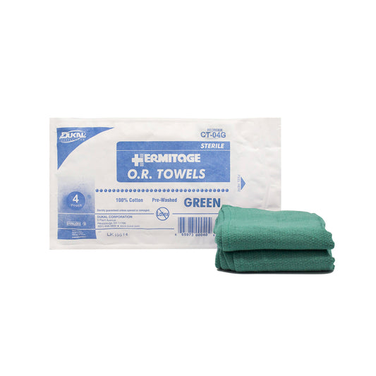 OR Towel, 17 x 26, Sterile 4s, Green, 4/pk, 20 pk/cs