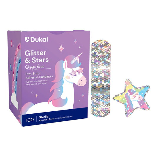 Stat Strip Adhesive Bandage, Glitter & Stars, 3/4" x 3", 100/bx, 12 bx/cs