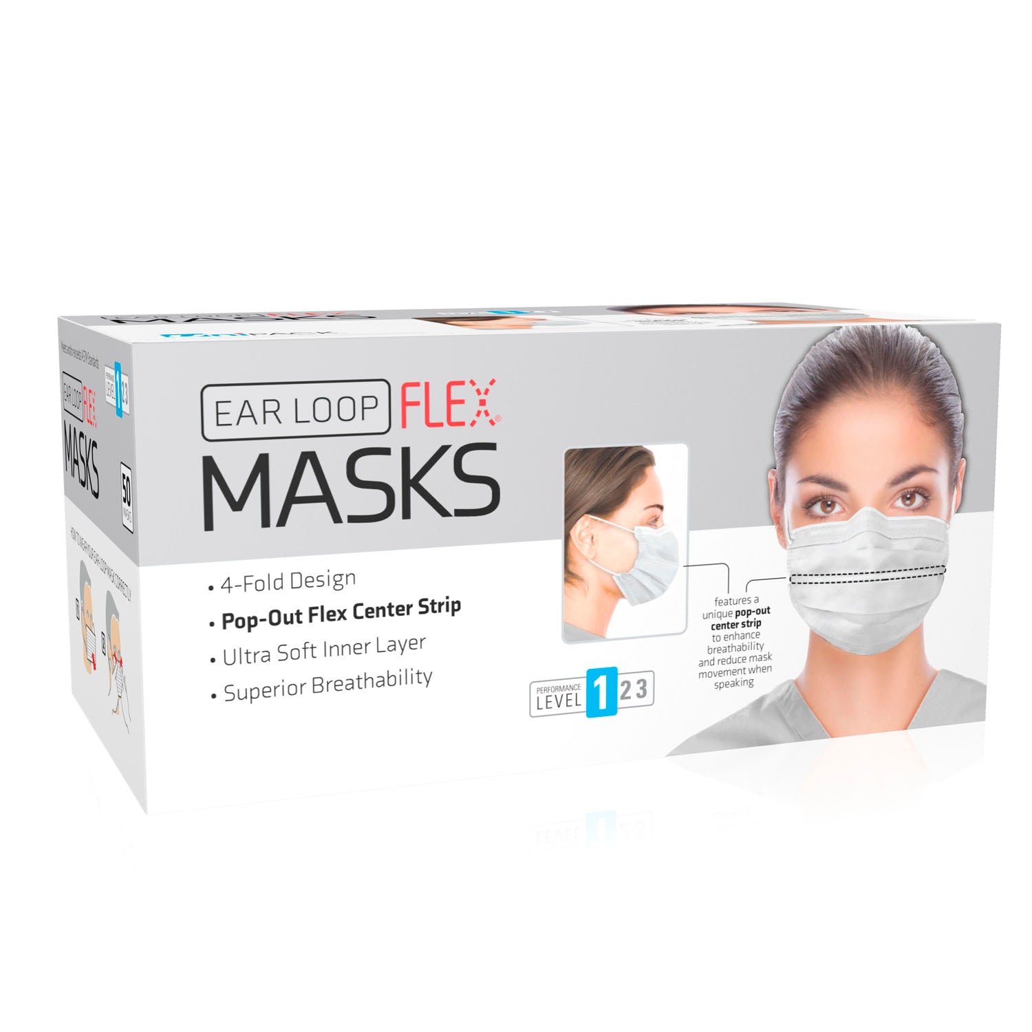 Flex Mask, Level 1, Ear-Loop, White, 50/bx, 20 bx/cs