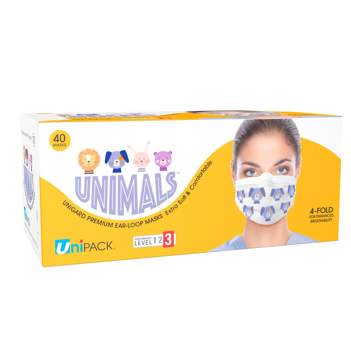 Mask, Level 3, Ear-Loop, UniMals Animal Print, 40/bx, 20 bx/cs