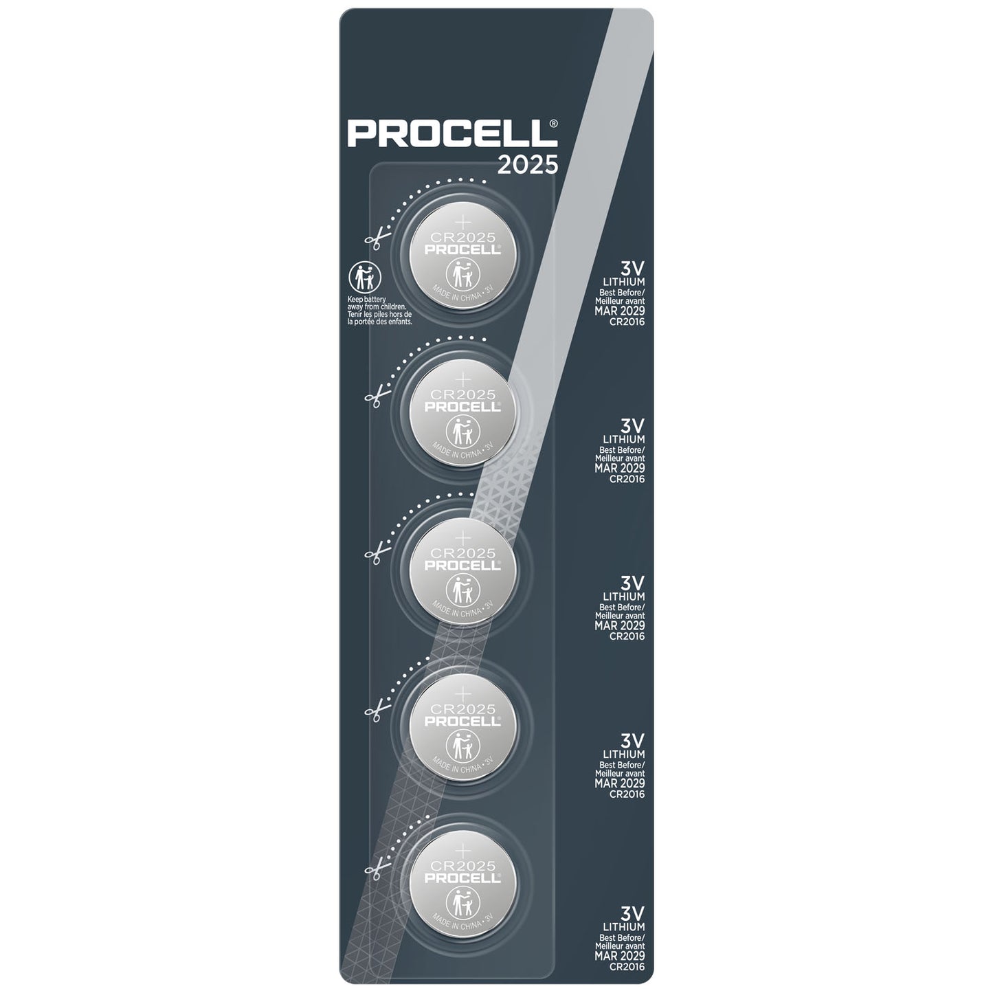 Procell Lithium Coin Battery, 2025, 5/pk, 4pk/bx, 10bx/cs (Item is considered HAZMAT and cannot ship via Air or to AK, GU, HI, MP, PR, VI) (Products are not for Private Household Markets; Products cannot be sold on Amazon.com or any other 3rd party site)
