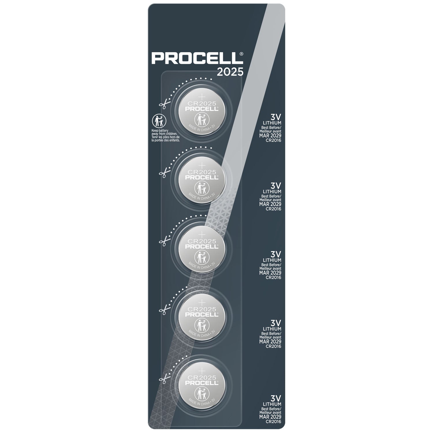 Procell Lithium Coin Battery, 2025, 5/pk, 4pk/bx, 10bx/cs (Item is considered HAZMAT and cannot ship via Air or to AK, GU, HI, MP, PR, VI) (Products are not for Private Household Markets; Products cannot be sold on Amazon.com or any other 3rd party site)
