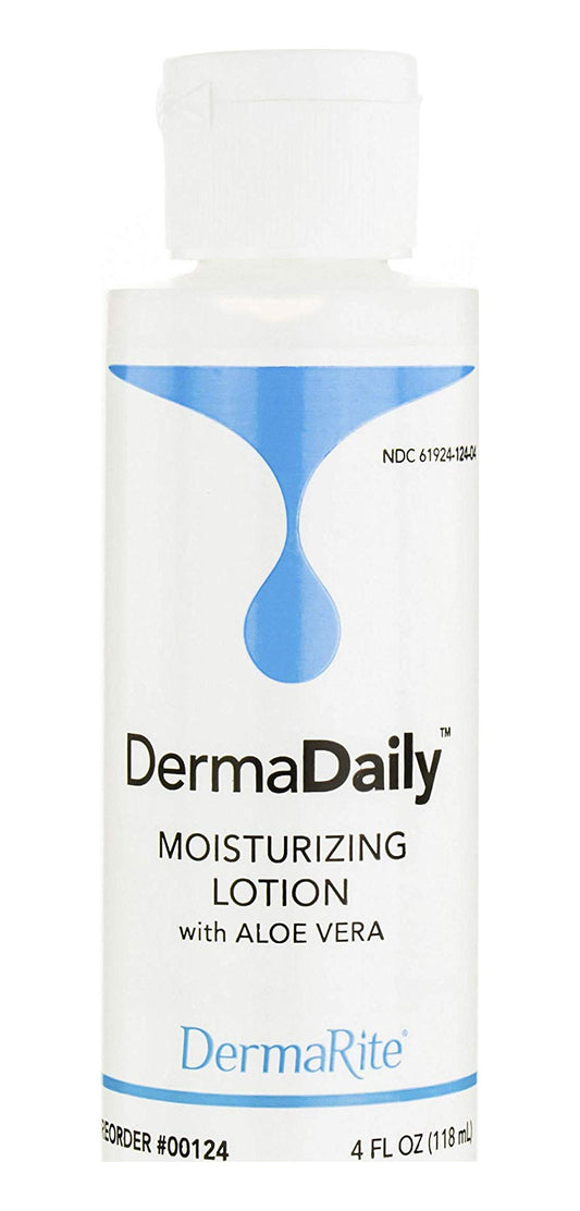 DermaDaily Moisturizing Lotion with Aloe, Supplements and Enriches the Skin's own Natural Oils, Long Lasting Protection, Mild & Non-Greasy Formula, Ideal for Massage Therapy, 4oz, 96/CS