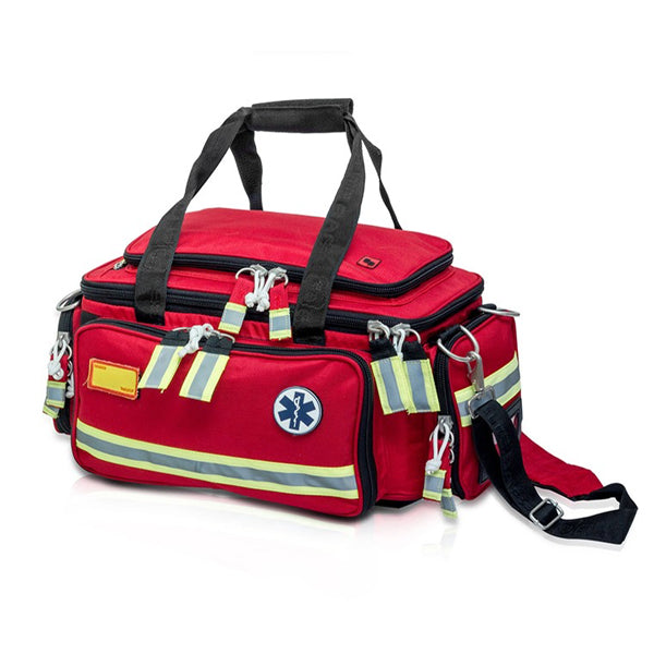 Elite Bags Extreme's Infection Control BLS Bag, Water-resistant, Wipe Clean Materials, Glow-In-The-Dark Pull Strings, Meduim Red Bag, Size 18.5" x 8.7" x 11"