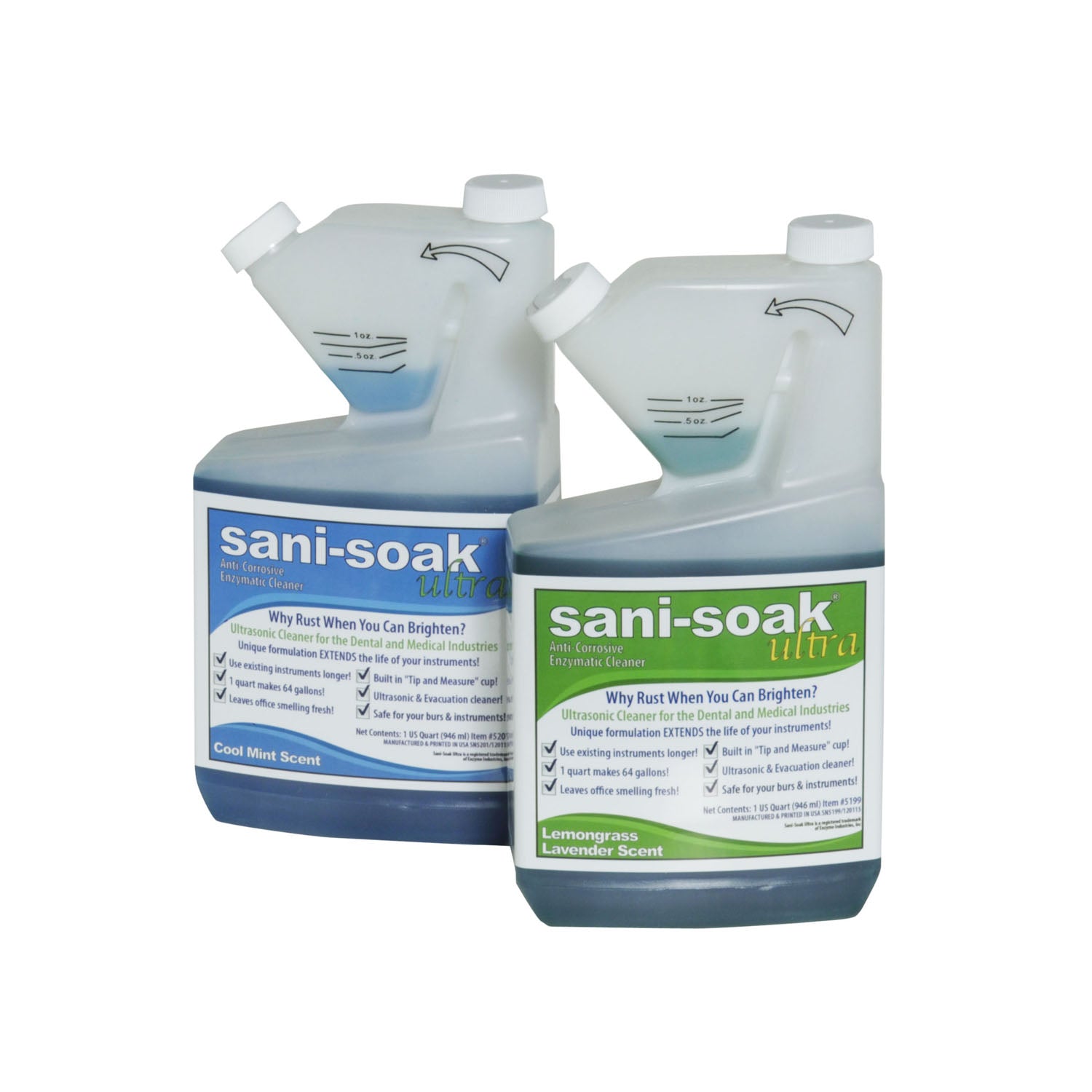 Sani-Soak Ultra Enzymatic Cleaner, Cool Mint, Quart, 12/cs **Item is on Manufacturer Backorder  Limited Inventory when Available**