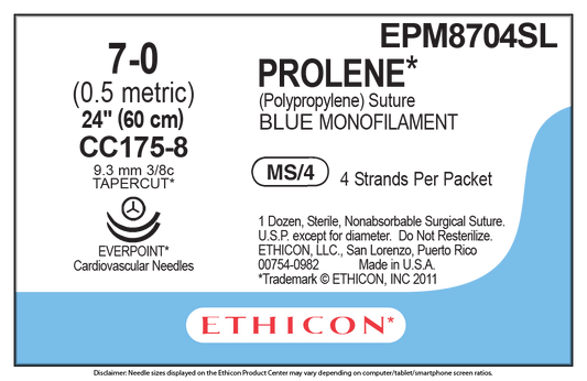 Suture, Blue, Double Armed, 4x24", Everpoint Cardiovascular Needle, CC175-8, 1 dz/bx (Continental US Only)