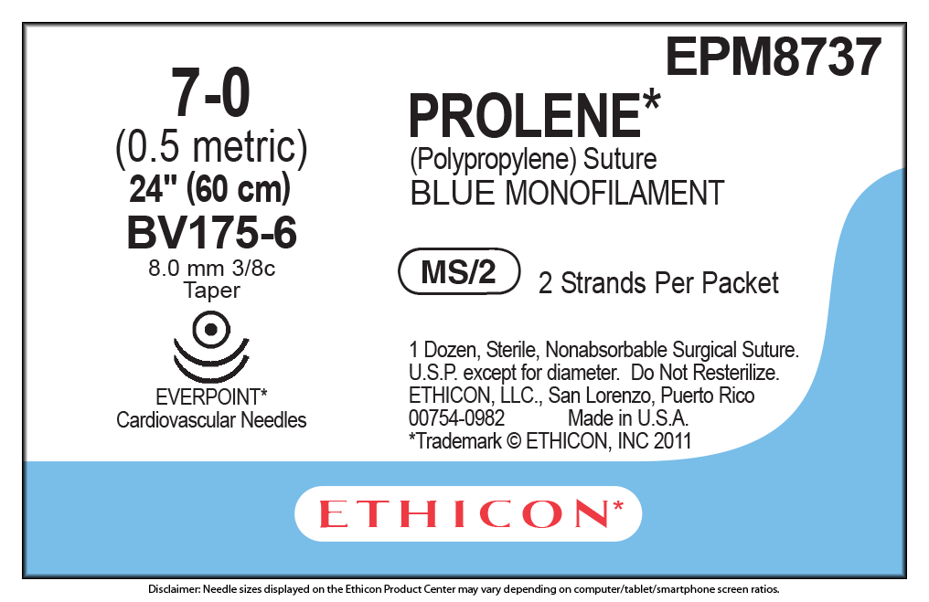 Suture, Blue, Double Armed, 2x24", Everpoint Cardiovascular Needle, BV175-6, 1 dz/bx (Continental US Only)