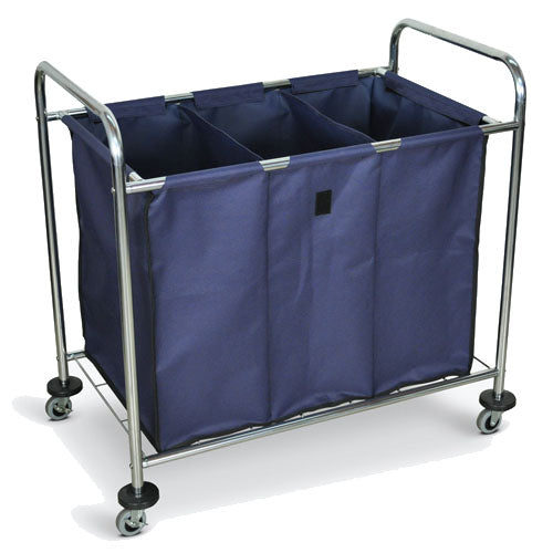 Laundry Cart, Steel Frame, Divided Canvas Bag - 3 Compartments, Rolling, 38.5"W x 24.75"D x 36.5"H, Bag Compartments: 30.5"W x 19.5"D x 23"H, Load Capacity 100lbs., Assembly Required (DROP SHIP ONLY)
