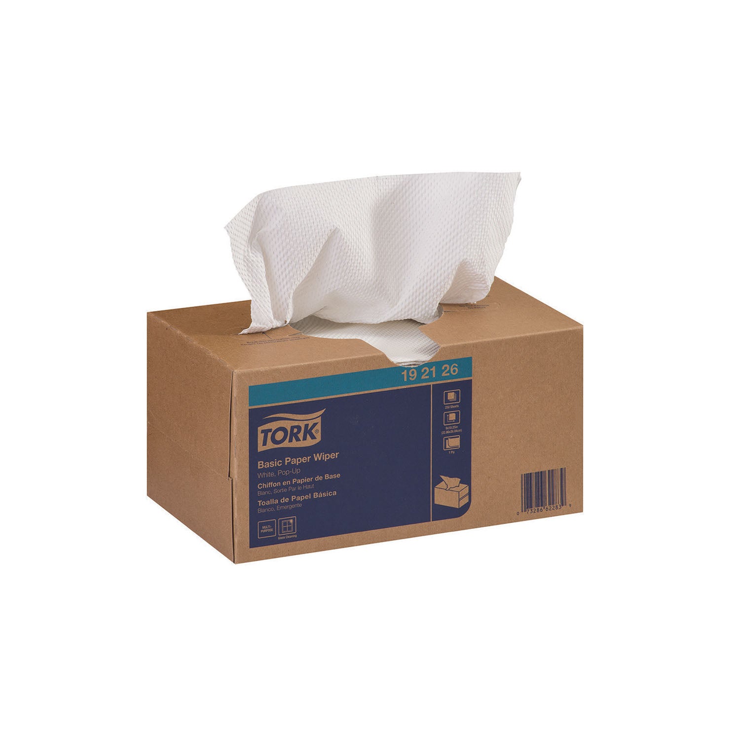 Paper Wiper, Basic, Pop-Up Box, White, 1-Ply, 10.3" x 9", 250 sht/bx, 24 bx/cs (24 cs/plt)