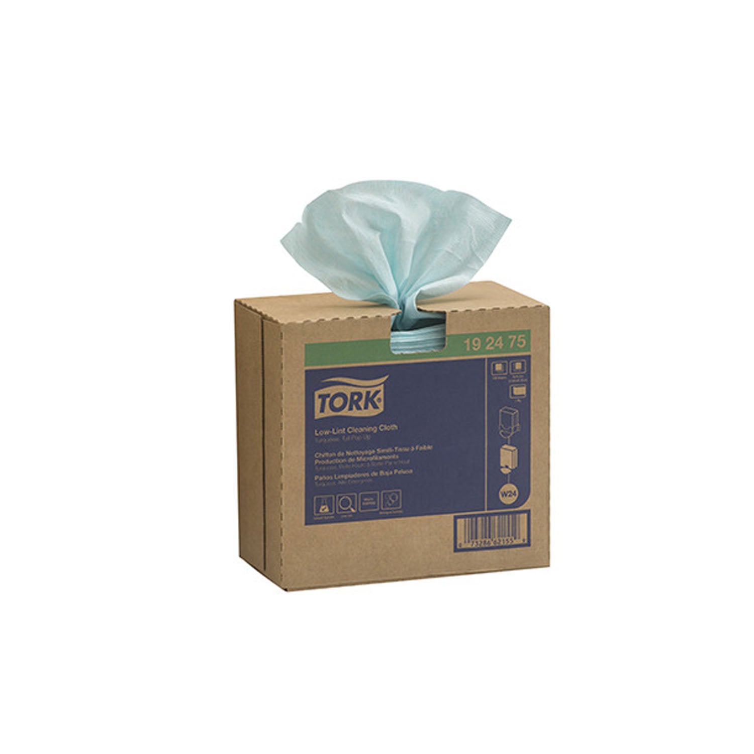 Cleaning Cloth, Low-Lint, Pop-Up Box, 1-Ply, Turquoise, 16.5" x 9", 100 sht/bx, 8 bx/cs (40 cs/plt)